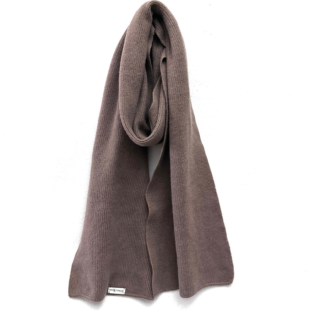Vintage Neiman Marcus Wool Rib Knit Scarf Taupe Brown Luxury Winter